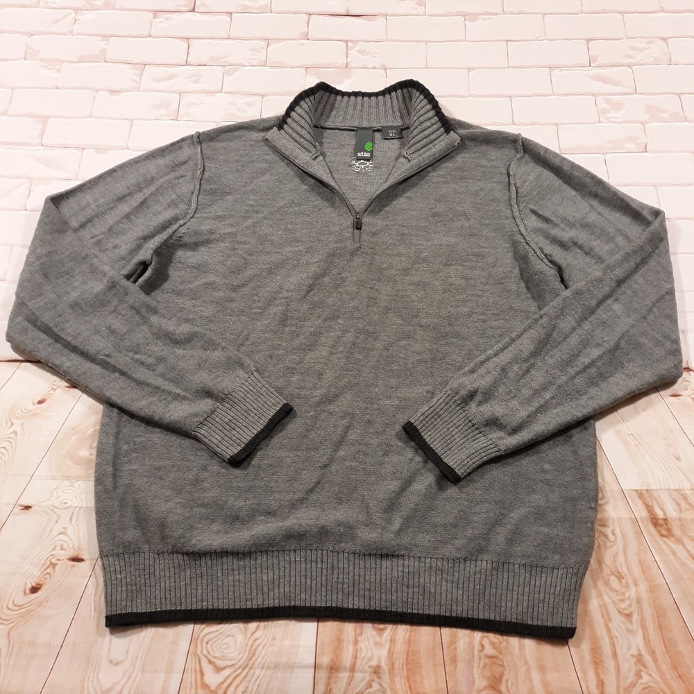 Stio 100% Merino‎ Wool Sweater Mens XL Pullover 1/4 Zip Gray Outdoor